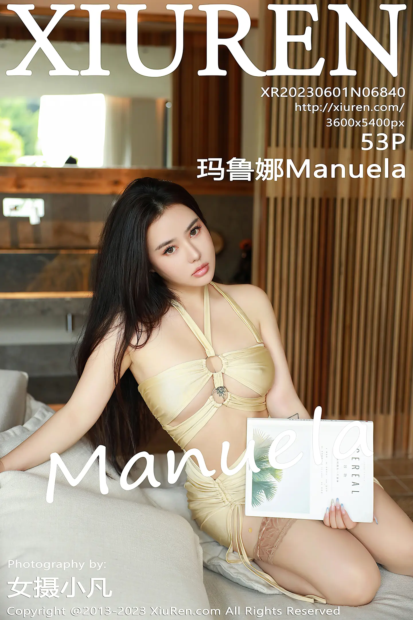[XiuRen秀人网]No.6840_女神Manuela玛鲁娜性感浅黄色露肩连衣裙秀翘臀美腿诱惑写真53P-秀人网 - XiuRen.Space
